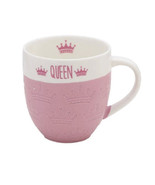 Pfaltzgraff Queen Debossed pink-white Coffee Mug-20oz QUEEN CROWN PRINT - £23.14 GBP