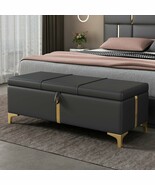 Elegant Upholstered Storage Ottoman Bench with Metal Legs - Black - $4,163.92 MXN