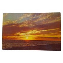 Postcard Sunset On Beach Landscape Chrome Unposted - £5.41 GBP