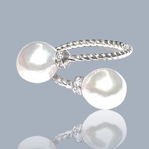 Magnificent Double Cultured Edison White Round 9 - 9.5mm Pearl Ring Size 6 - £100.43 GBP