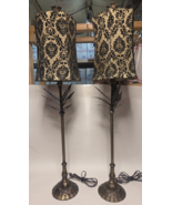 (Set of 2) Mid Century Modern 37&quot; Pineapple Buffet Lamp Brass  w/ Damask... - $3,769.63 MXN