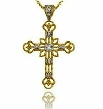 40mm White Diamond Cross Pendant Necklace Two Tone 14k Yellow Gold over ... - £50.56 GBP