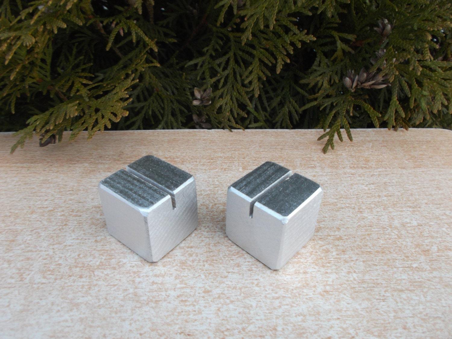 10 SILVER Place card holders, Wood place card holders for Weddings - $22.38