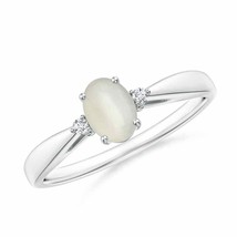 Tapered Shank Moonstone Solitaire Ring with Diamond Accents in Silver Size 5.5 - £243.26 GBP