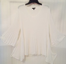 NEW Sami &amp; Jo ~ White Pleated Tunic Blouse Top Shirt size 16/XL 3/4 Bell Sleeve - £20.93 GBP