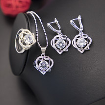 Factory Outlet Heart Many Colors Top Zircon 925 Silver Jewelry Set For Lady Earr - £18.42 GBP