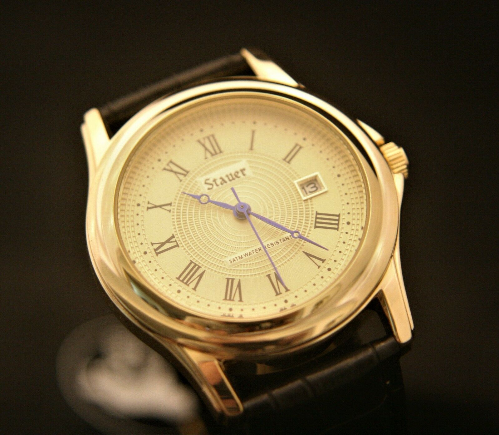 New Stauer men's classic Metropolitan guilloche dial dress quartz wristwatch - $79.15