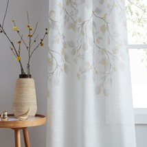 Yellow Leaf Floral Print Metallic Sheer Window Curtain Panel Autumn, 40&quot;X95&quot;X2 - £34.65 GBP