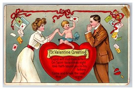 Man Woman and Child St. Valentine Greeting Embossed DB Postcard H18 - £6.25 GBP