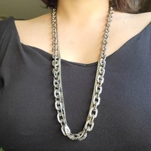 Vintage Silver Layer Herringbone Chain Necklace - £23.62 GBP