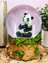 Wildlife Giant Panda Bear Eating Bamboo Water Globe Collectible Figurine 100mm - £26.37 GBP