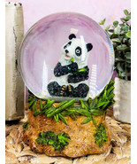Wildlife Giant Panda Bear Eating Bamboo Water Globe Collectible Figurine 100mm - $32.99