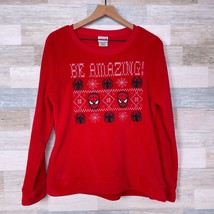 Spiderman Plush Knit Fair Isle Holiday Sweater Red Christmas Cozy Womens... - £15.50 GBP