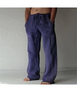 Blue Mens Linen Trousers Cotton Harem Casual Yoga Pants - £16.89 GBP