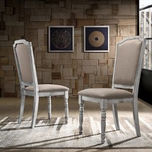 Roundhill Furniture Iris Turned Leg Wood Dining Chair, Set of 2, Weathered White - £139.07 GBP