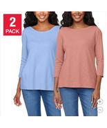 Kirkland Signature Womens T-Shirt Blue Pink 2-Pack Slub 3/4 Sleeve Relax... - $828.70 MXN