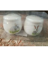 Spring Easter Set of 2 Ceramic White Salt &amp; Pepper Shakers with Bunny Ra... - £9.48 GBP