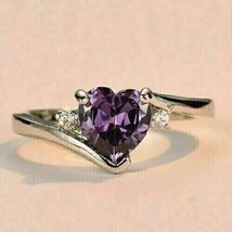2.70Ct HEART Cut Simulated Amethyst Engagement Ring 14k White Gold Plated Women - £100.27 GBP