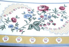 Wallpaper Border Pink Roses Yellow Stripe Lace Blue White 7029 Floral Victorian - £11.26 GBP