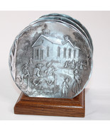 Set 4 Handmade USA Wendell August Hammered Aluminum Coasters With Wooden... - $19.54