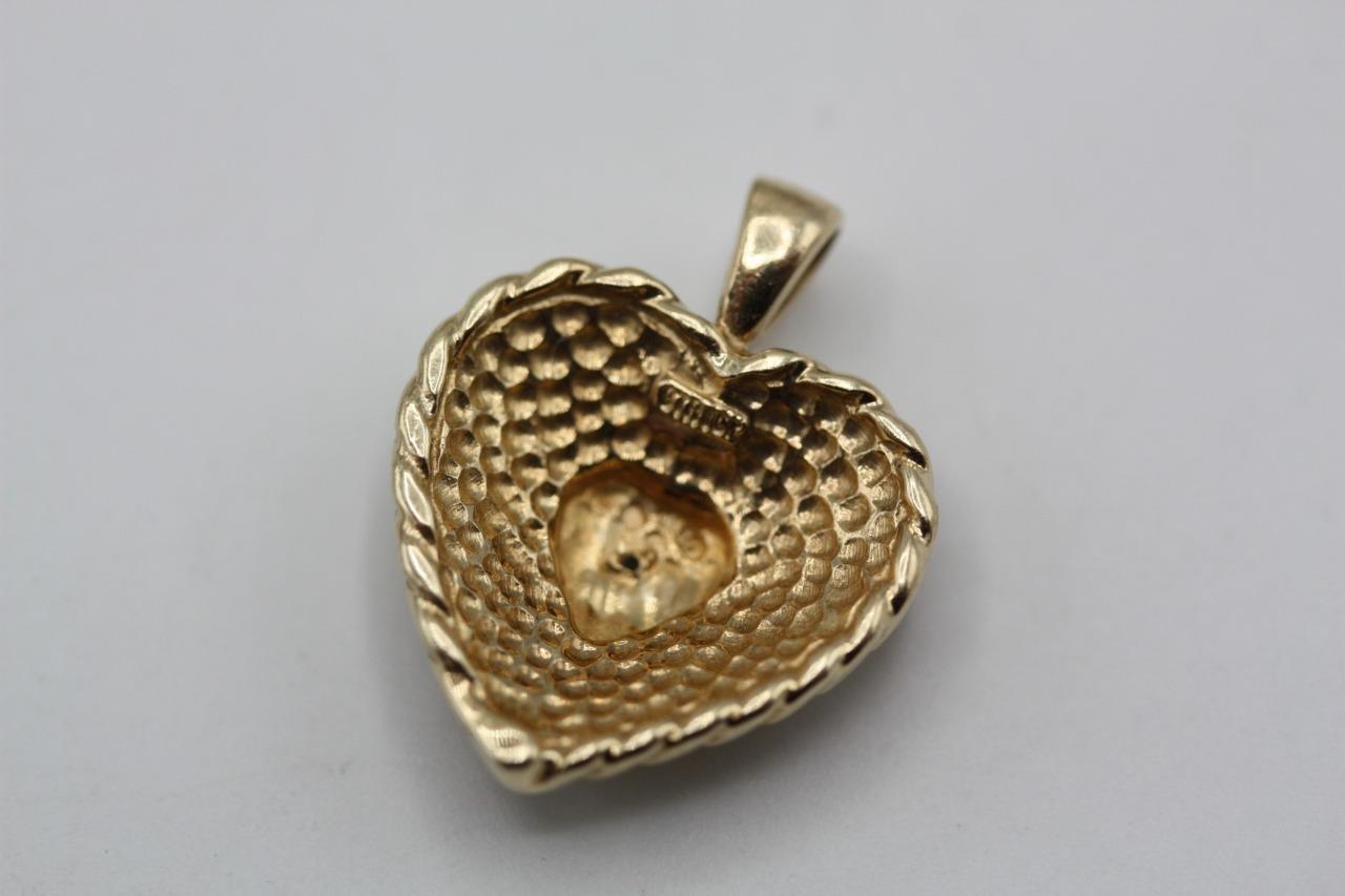 10K Two Tone Gold Matte Finish White Gold Accent Heart Pendant Charm 2.5 gr Item image 4