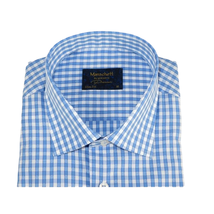 Men 100% Cotton Shirt Manschett Quesste Turkey Slim Fit 6012-02 Sky Blue Checker image 2