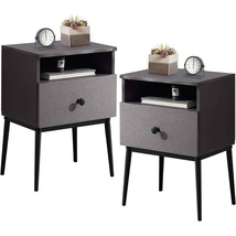 Set of 2 - Mid Century Modern Side Table Nightstand in Grey Black Wood F... - $220.49