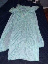 Vintage 50s Nylon Negligee Set Nightgown Duster Robe Lime Green Lace  - $89.00