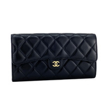Chanel Long Wallet Classic Flap Matrasse Heremark Lambskin Black Gold Hardware - £2,407.32 GBP