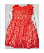 Danny and Nicole Size 16 Orange And NudeFloral Lace Short Sleeve Fit Fla... - $15.00