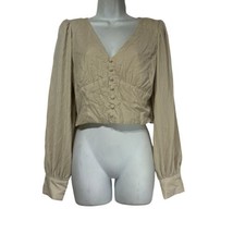 House of Harlow 1960 Cropped Beige Cut-out V-Neck Velour Top Blouse Size M - $24.74