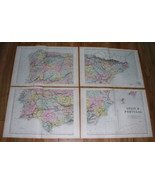 1891 FOUR-SHEET ANTIQUE MAP OF SPAIN AND PORTUGAL / BALEARIC ISLANDS MAJ... - $33.19