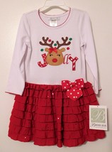 DRESS Toddler BONNIE JEAN Red/White Christmas Reindeer Applique 3/3T NWT - £12.76 GBP