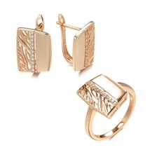 New 585 Rose Gold Big Drop Earrings Ring for Women Fashion Natural Zircon Bridal - £11.41 GBP