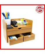 Fully Assembled Bamboo Desk Organizer with Drawers - Perfect for Home or... - $1,174.57 MXN