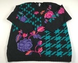 Vintage IZOD Sweater Womens 1X Black Teal Blue Purple Pink Roses Floral - $656.23 MXN