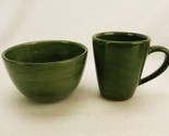 Large Ceramic Bowl &amp; Mug Set, Pottery Barn, Sausalito Pattern, Moss Green - $19.55