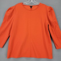 Ann Taylor Women Shirt Size L Orange Stretch Bold Preppy Plain 3/4 Sleeve Top - £9.91 GBP