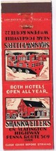 Matchbook Cover Shankweilers Hotel Fogelville &amp; Slatington Highway Pennsylvania - £2.32 GBP