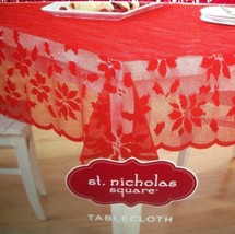 Poinsettia Lace Red Christmas FabricTablecloth St Nicholas Square60x84&quot; Can Swag - £18.17 GBP