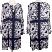 Vince Camuto Dress 18W Blue Floral Sheer Bell Sleeves - £28.25 GBP