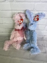 Ty Beanie Attic Treasures Collection Fields Burrows Bunny Rabbit Set Pink Blue - £8.31 GBP