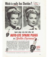 1948 Auto Lite Print Ad Spark Plugs Automobile Car Ann Sheridan 8.5&quot; x 11&quot; - $376.97 MXN