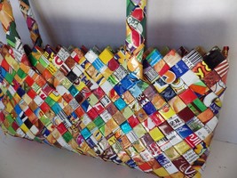 Candy Wrapper Hand Made Woven Purse with Strap Multi Color Zippered - £15.78 GBP