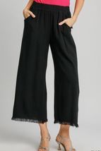 XL Black Linen Blend Elastic Waistband Wide Leg Pants - $693.94 MXN