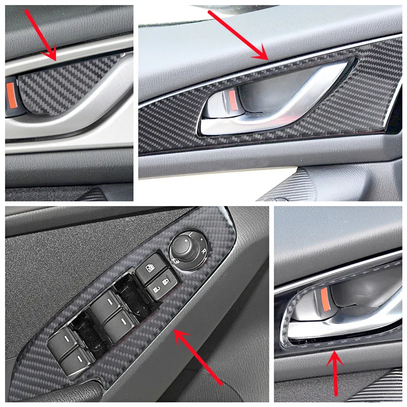 Car Inner Door Bowl Handle Windows Control Panel Cover Trim Carbon Fiber - £16.43 GBP+