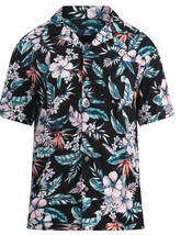 George Men&#39;s Relaxed Button Front Camp Shirt LARGE (42-44) Black Soot Fl... - $19.99