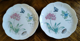 2 LENOX &quot;Butterfly Meadow&quot; Butterfles Blue Flowers 9 1/8&quot; Salad/Dessert Plates - £12.18 GBP