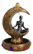 7 Chakra Gems Yoga Avatar Meditating On Crescent Moon Backflow Incense Holder - £20.43 GBP