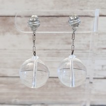 Vintage Clip On Earrings Long and Chunky Clear Ball Dangle - £11.24 GBP